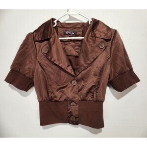 C Magic Women's‎ Y2K Button-Up Girly Crop Jacket Brown Size L